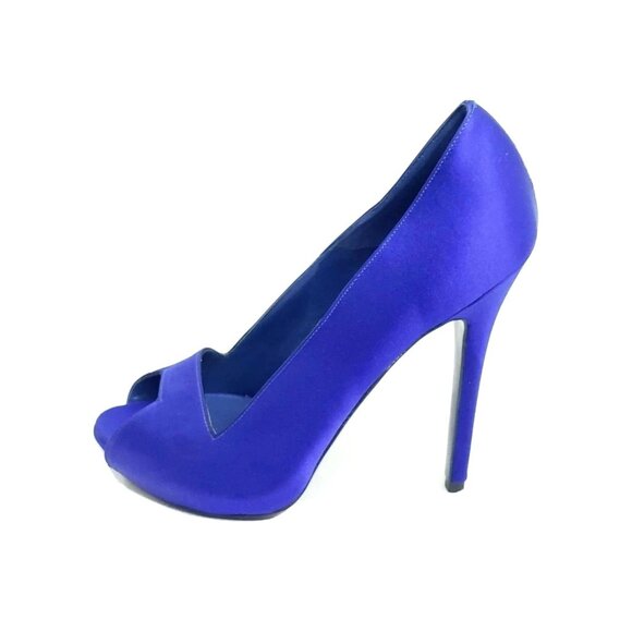 Alexander McQueen Stiletto High Heel Peep Toe Royal Blue Satin EUR 36 US 6 - Picture 1 of 11